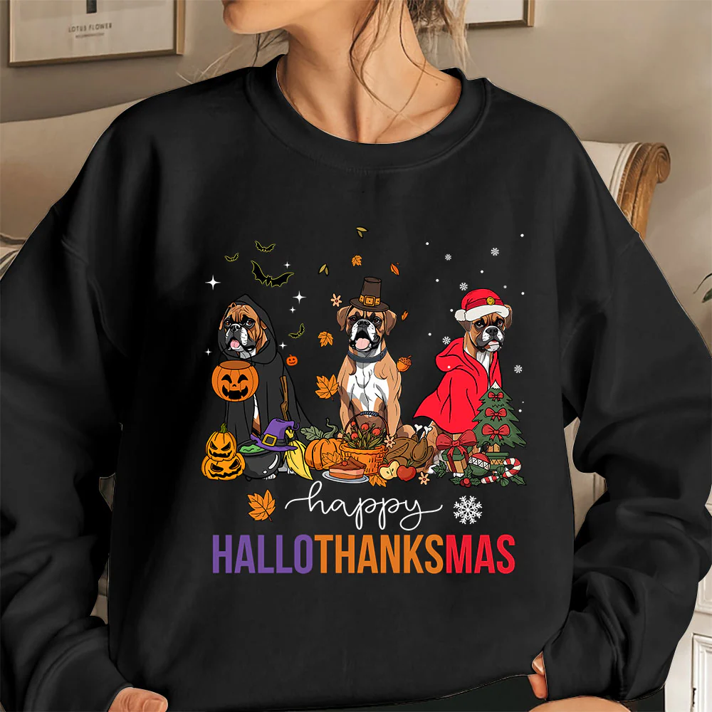 Boxer Sweatshirt, Happy hallothanksmas Boxer Sweatshirt, Witch Boxer Shirt, Boxer Halloween Sweatshirt - Image 4
