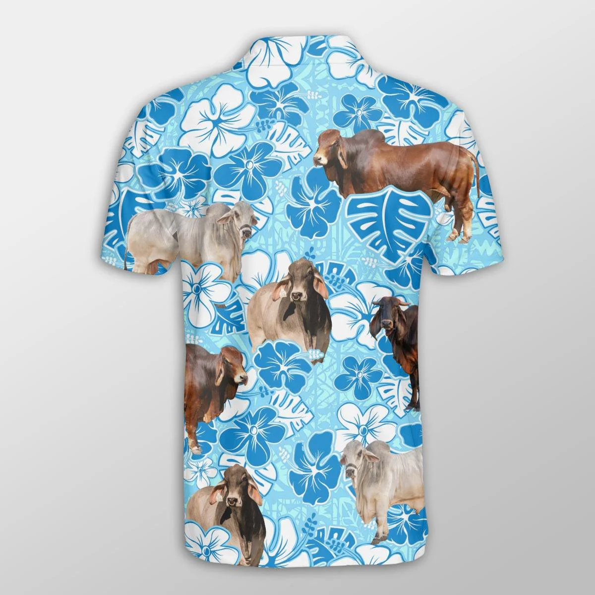 Brahman Men Polo Shirts For Summer - Brahman Blue Floral Button Shirts For Men - Perfect Gift For Brahman Lovers, Cattle Lovers - Image 3