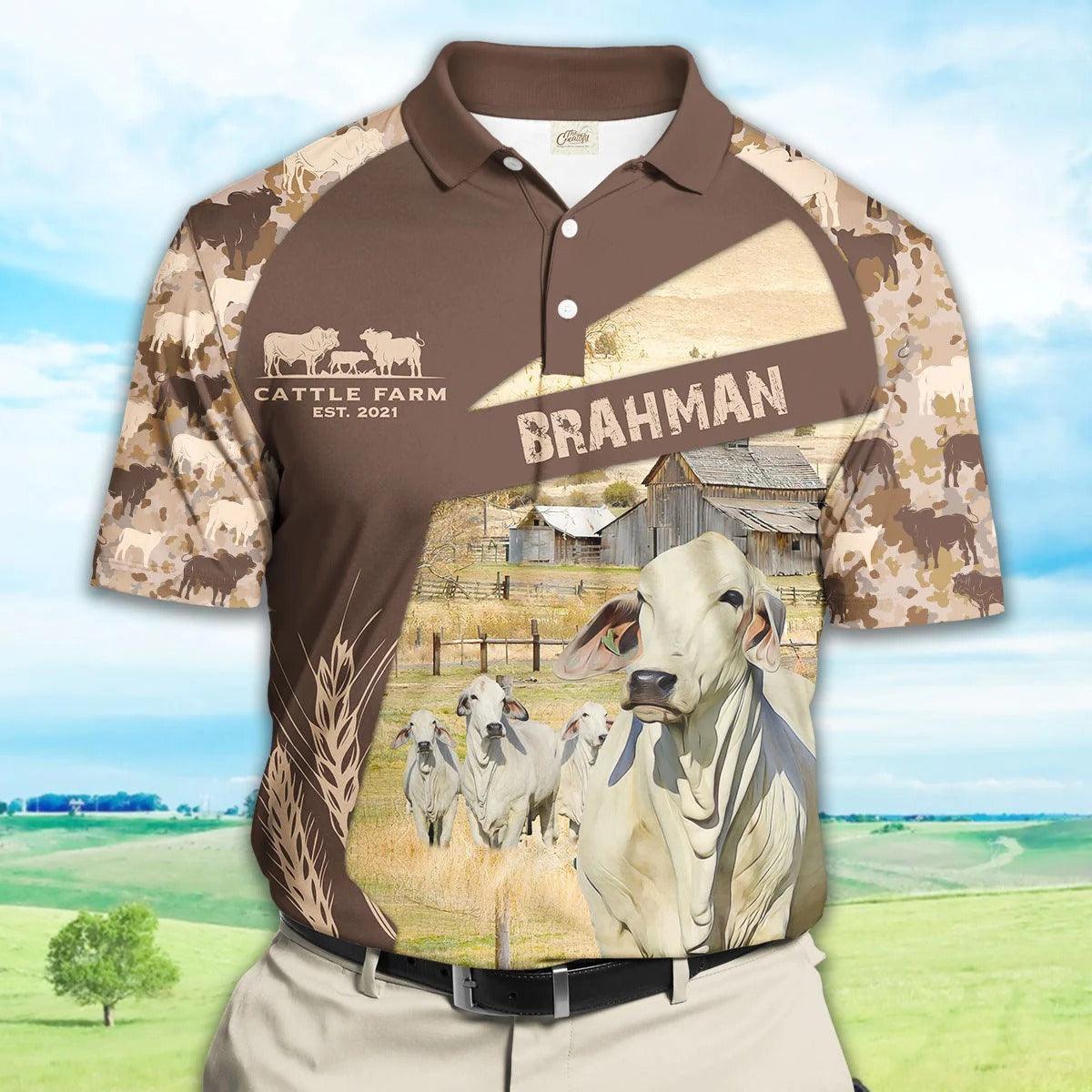 Brahman Men Polo Shirts For Summer - Brahman Camo Pattern Polo Shirts For Men - Perfect Gift For Brahman Lovers, Cattle Lovers - Image 2