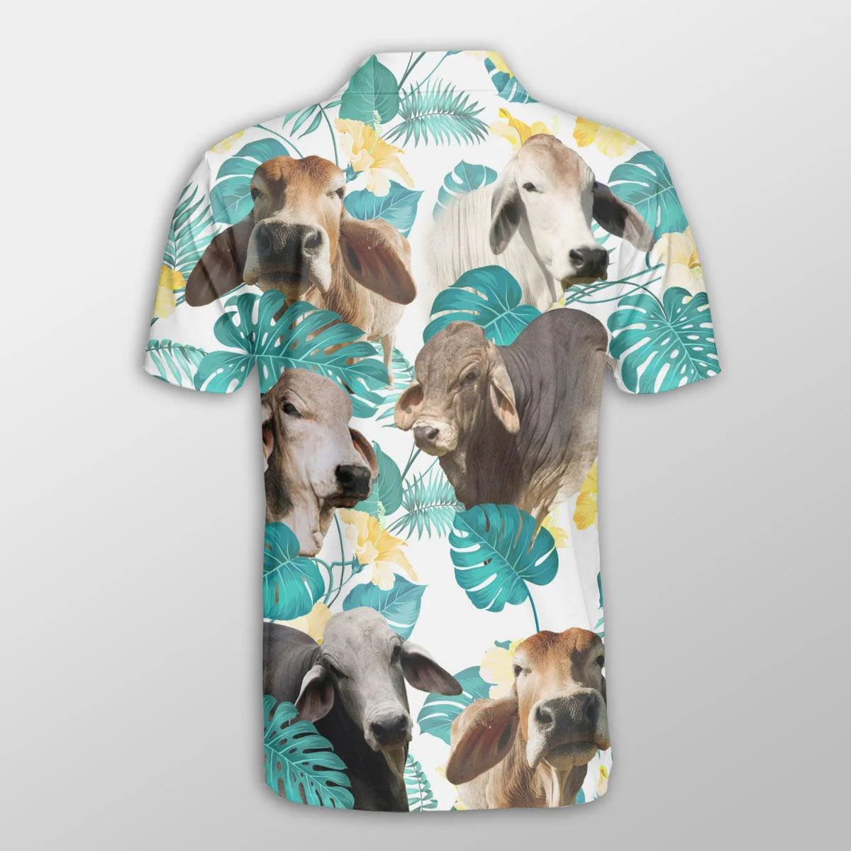 Brahman Men Polo Shirts For Summer - Brahman In Tropical Leaves Pattern Button Shirts For Men - Perfect Gift For Brahman Lovers, Cattle Lovers - Image 3