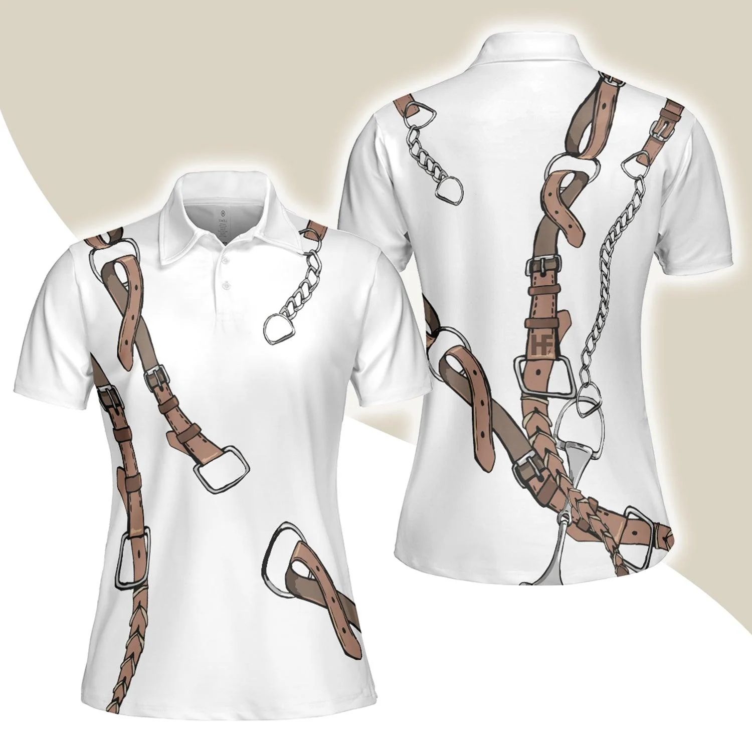 Bridle Print In White Women Polo Shirt, Polo Shirts For Ladies, Cool Female Gift