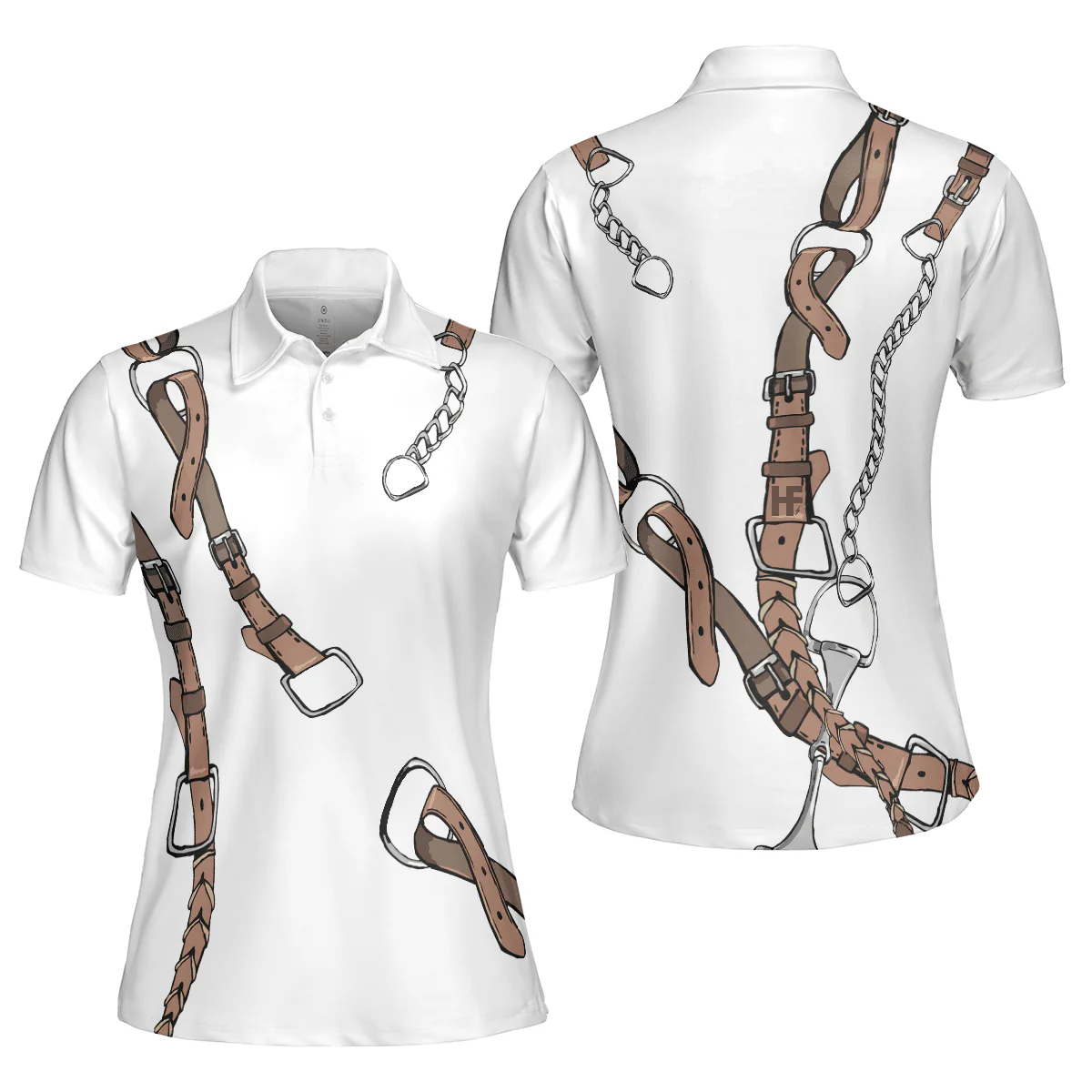 Bridle Print In White Women Polo Shirt, Polo Shirts For Ladies, Cool Female Gift - Image 2