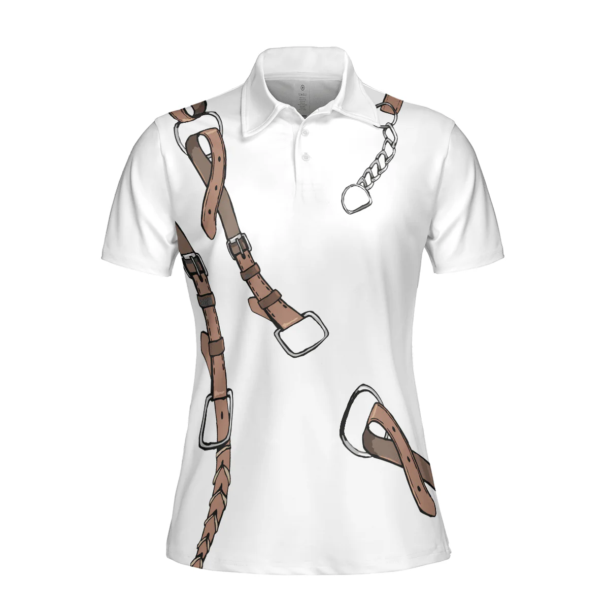 Bridle Print In White Women Polo Shirt, Polo Shirts For Ladies, Cool Female Gift - Image 4