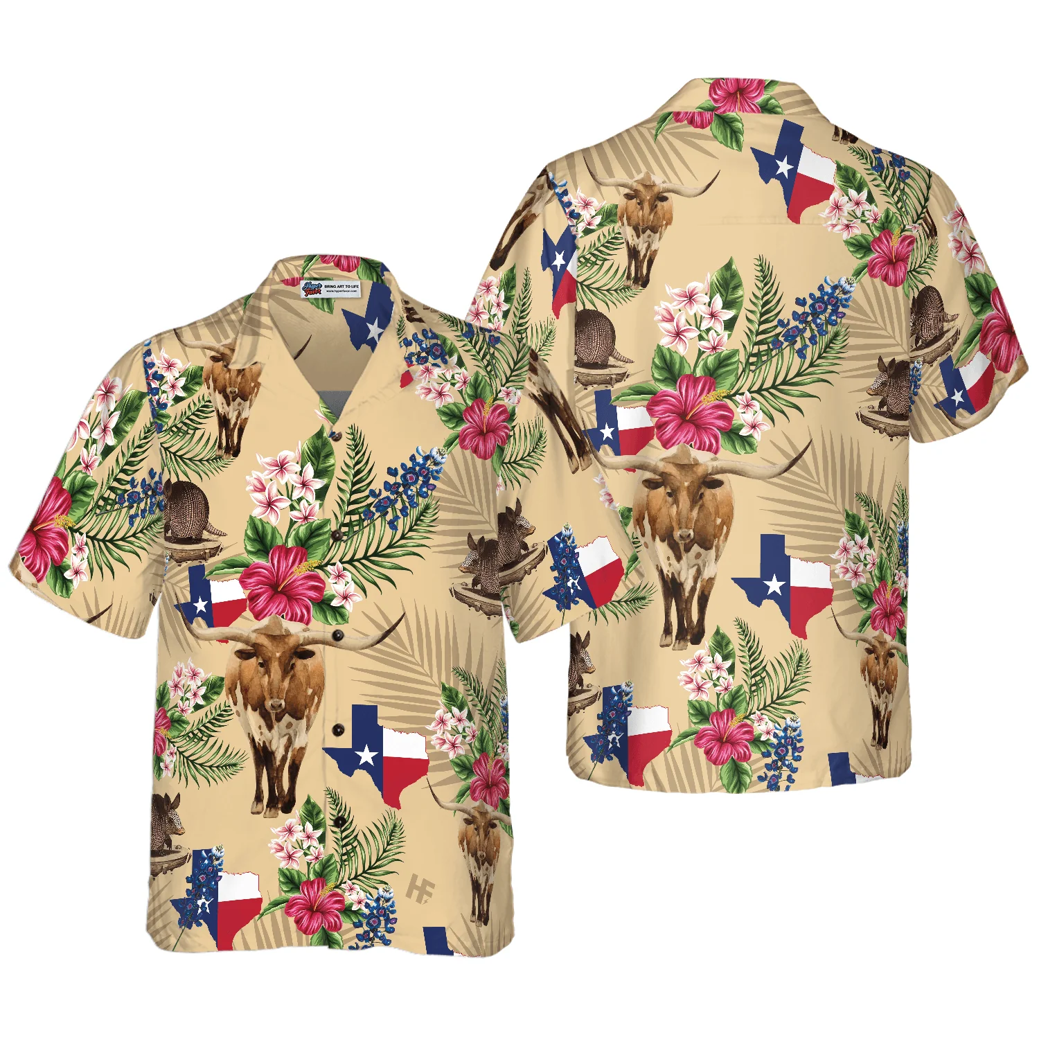 Brown Tribal Pattern Texas Hawaiian Shirt, Armadillo And Longhorn Texas State, Proud Texas Flag, Summer Aloha Shirt Perfect Unique Gift For Men Women