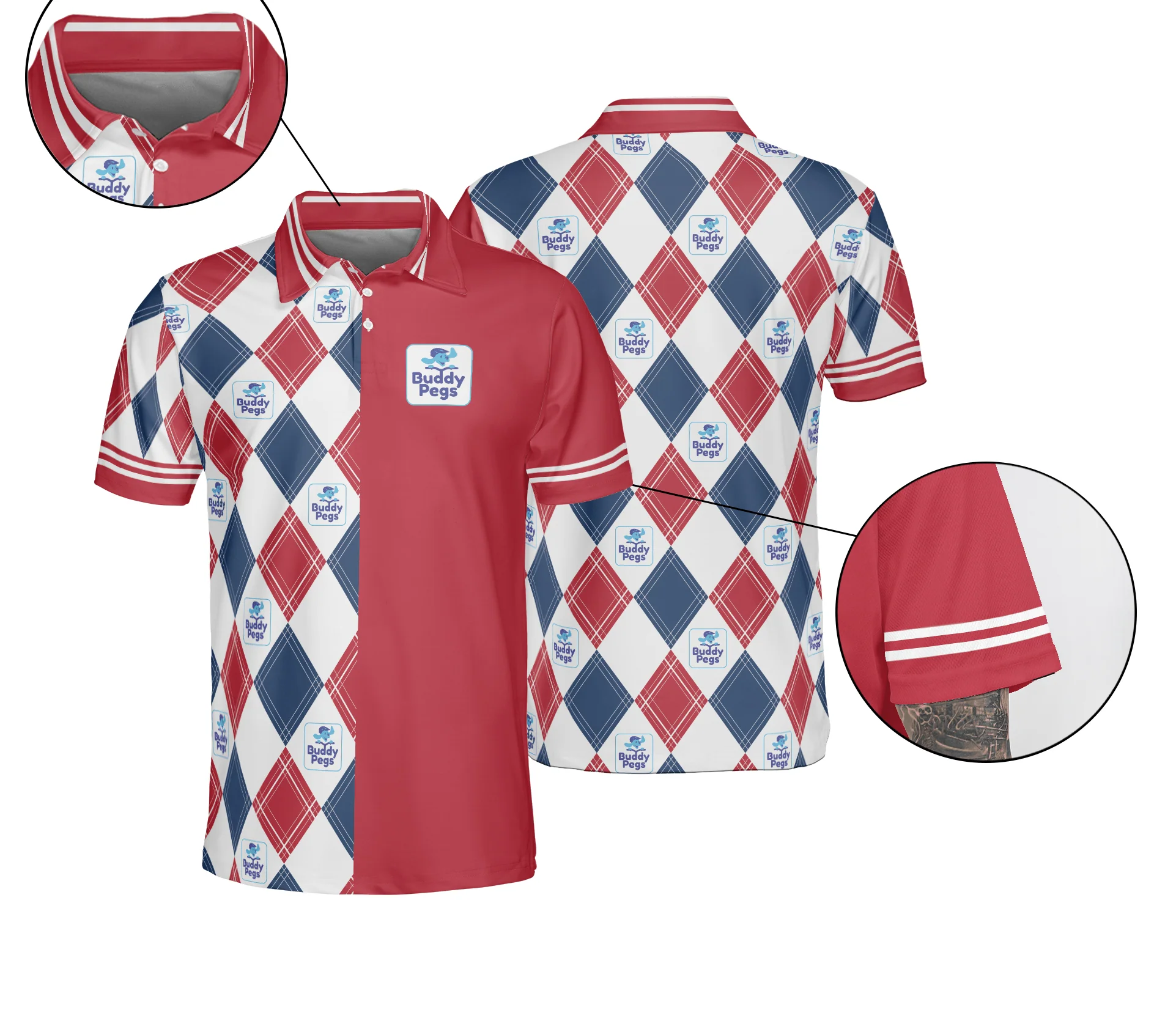 Buddy Pegs Men Polo Shirt - Buddy Pegs Logo, Plaid pattern Polo Shirt For Men - Gift For Husband, Boyfiend