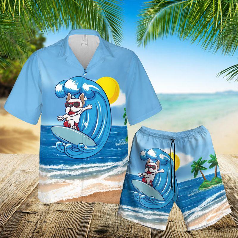 Bulldog Aloha Hawaiian Shirts For Summer, Dog Surfing Hawaiian Set Holiday For Men Women, Gift For Dog Lovers, Dog Owner, Dog Mom Dad