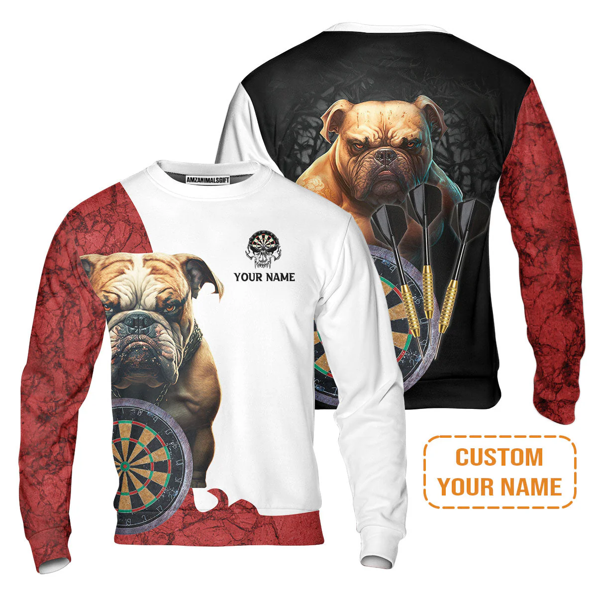 Bulldog And Darts Custom Name Hoodie, Bullseye Dartboard Personalized Hoodie - Gift For Darts Lovers, Friends, Team, Dog Lovers - Image 5