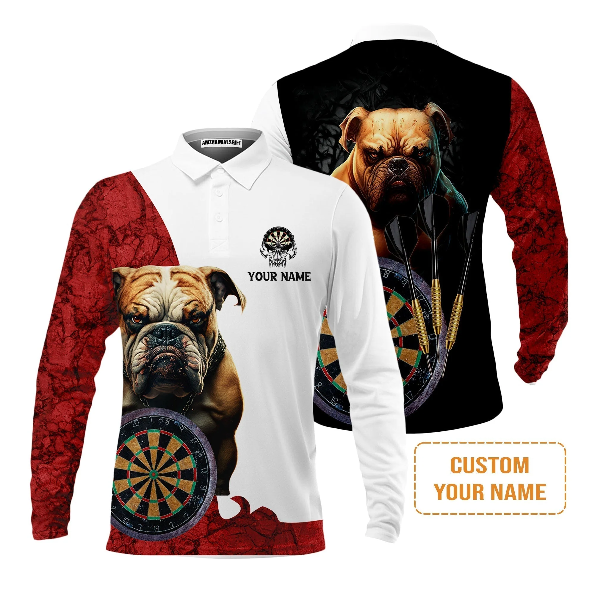 Bulldog And Darts Custom Name Sweatshirt, Bullseye Dartboard Personalized Sweatshirt - Gift For Darts Lovers, Friends, Team, Dog Lovers - Image 5