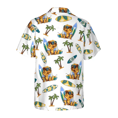 Bulldog Surf And Palm Tree Hawaiian Shirt, Bulldog Aloha Shirt For Men - Perfect Gift For Bulldog Lovers, Husband, Boyfriend, Friend, Family - Image 3