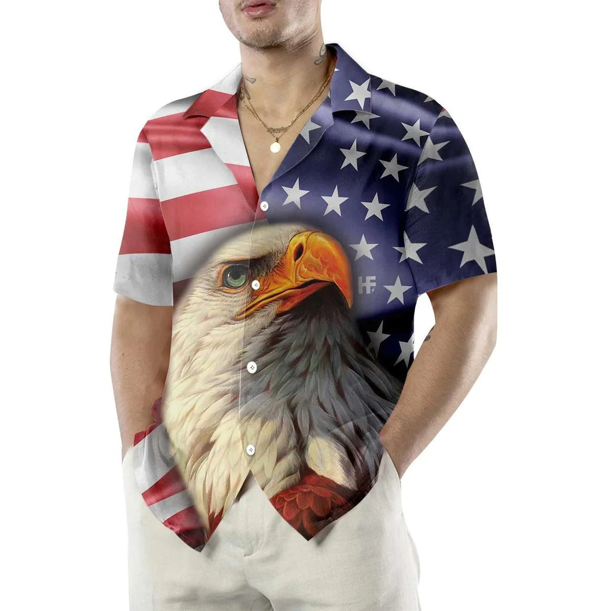 Eagle Hawaiian Shirt, American Eagle USA Flag Aloha Shirt For Men - Perfect Gift For Husband, Boyfriend, Friend, Family - Image 6
