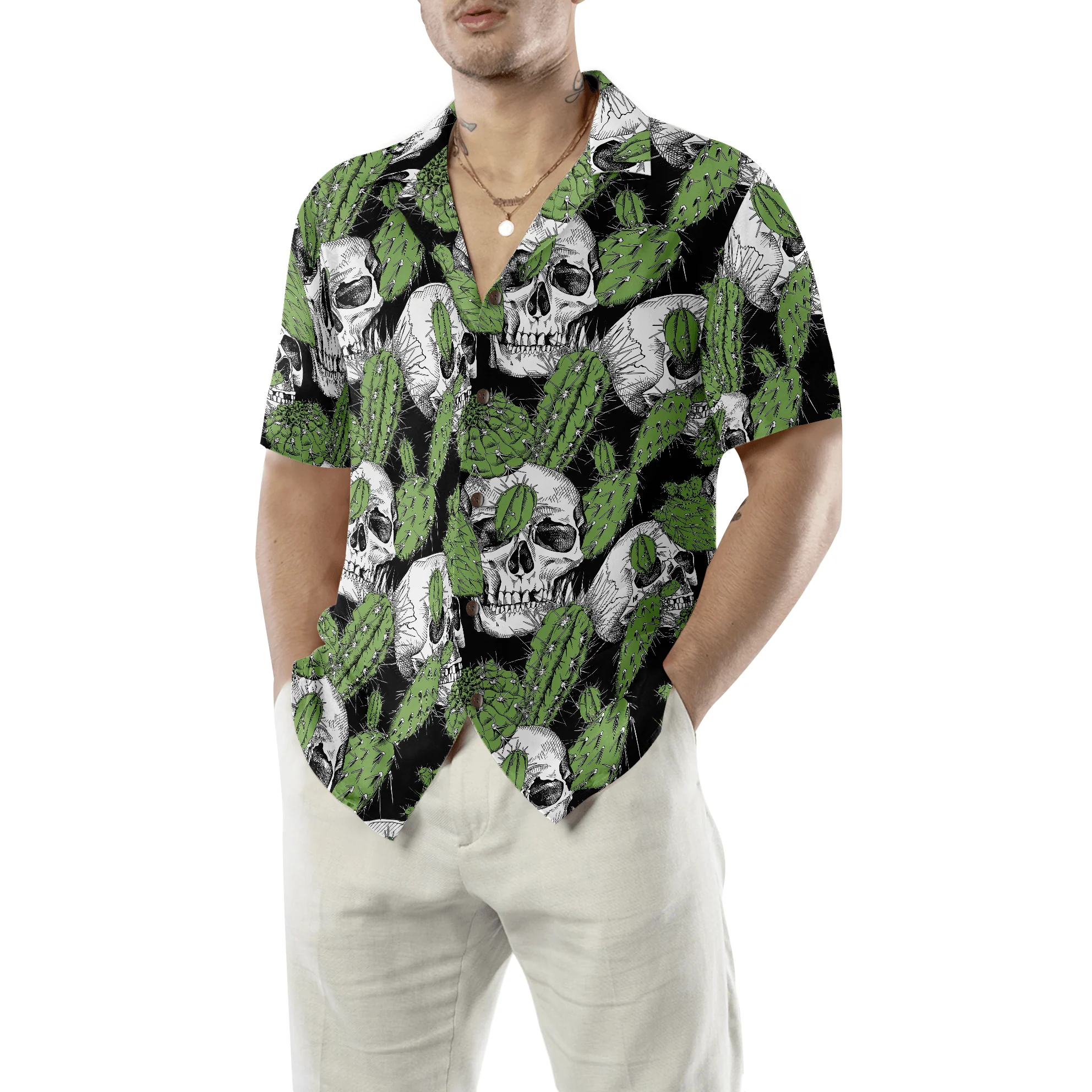 Cactus Skull Pattern Hawaiian Shirt, Colorful Summer Aloha Shirt For Men Women, Gift For Friend, Team - Image 5