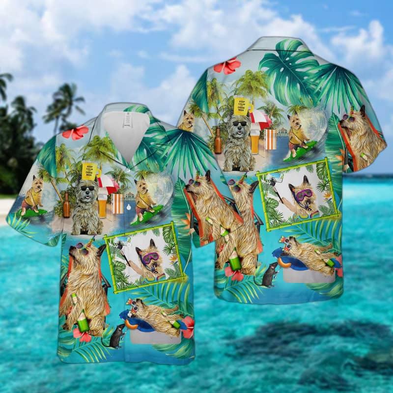 Cairn Terrier Hawaiian Shirt, Cain Terrier Surfing, Tropical Summer Aloha Shirt For Men - Perfect Gift For Cairn Terrier Lovers, Friend, Family