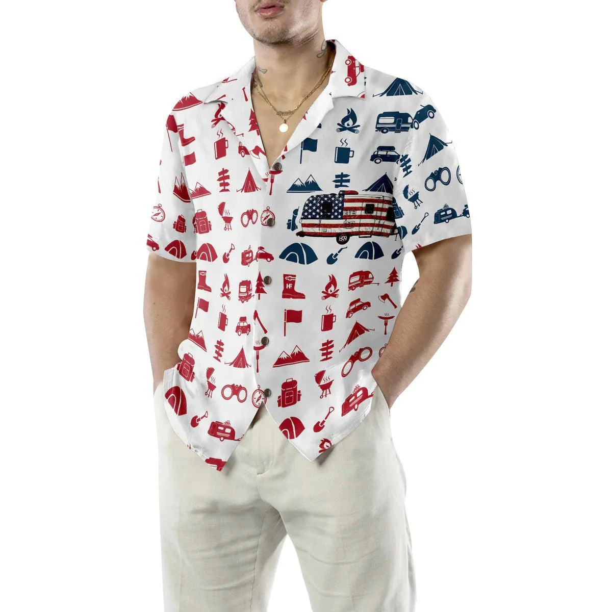 Campervan American Flag Hawaiian Shirt,Camping Car Hawaiian Shirt - Perfect Gift For Lover, Friend, Family - Image 2
