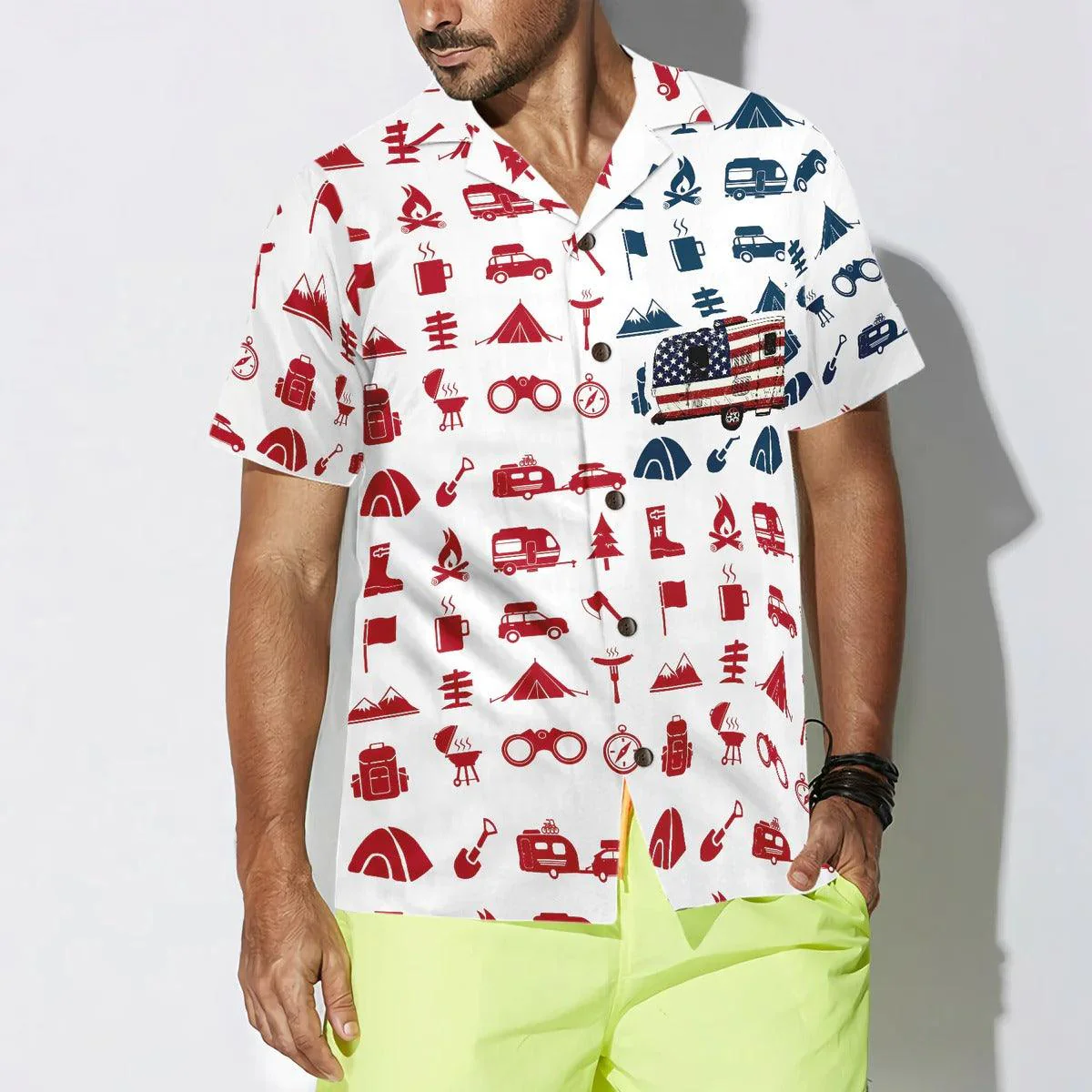 Campervan American Flag Hawaiian Shirt,Camping Car Hawaiian Shirt - Perfect Gift For Lover, Friend, Family - Image 3