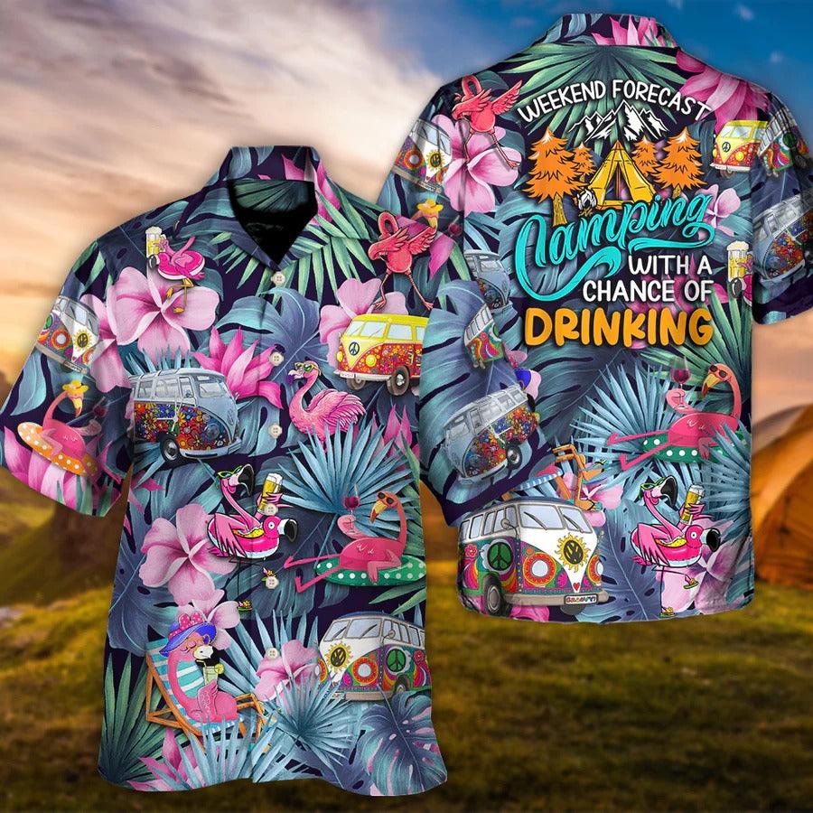 Camping Aloha Hawaiian Shirt, Camping Funny Flamingo Hawaiian Shirt For Summer, Camping Aloha Shirt - Perfect Gift For Men, Women, Camping Lover