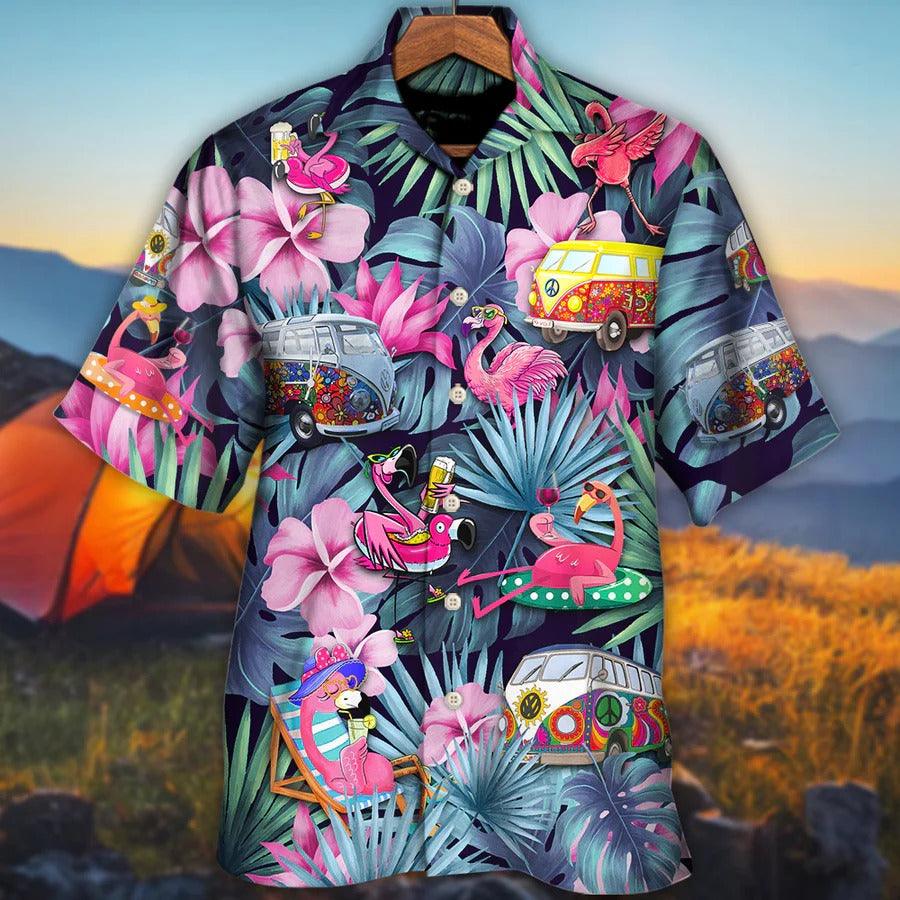Camping Aloha Hawaiian Shirt, Camping Funny Flamingo Hawaiian Shirt For Summer, Camping Aloha Shirt - Perfect Gift For Men, Women, Camping Lover - Image 3