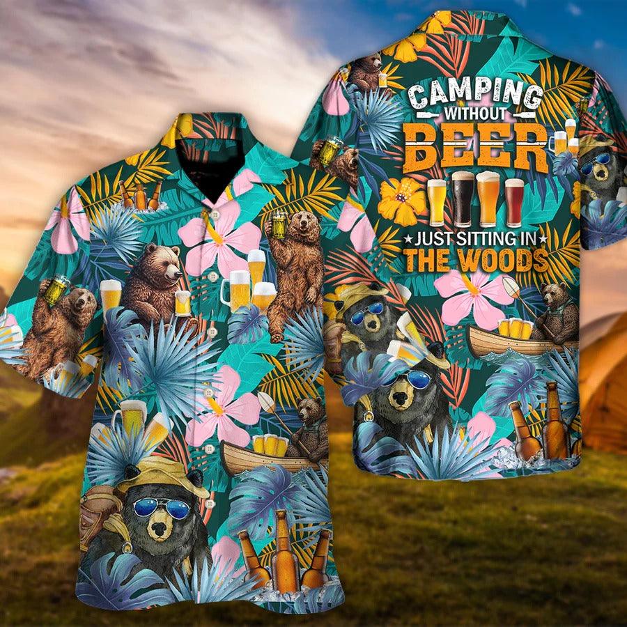 Camping Aloha Shirt, Camping Funny Bear Hawaiian Shirt For Summer, Camping Without Beer Aloha Shirt - Perfect Gift For Men, Women, Camping Lover, Family