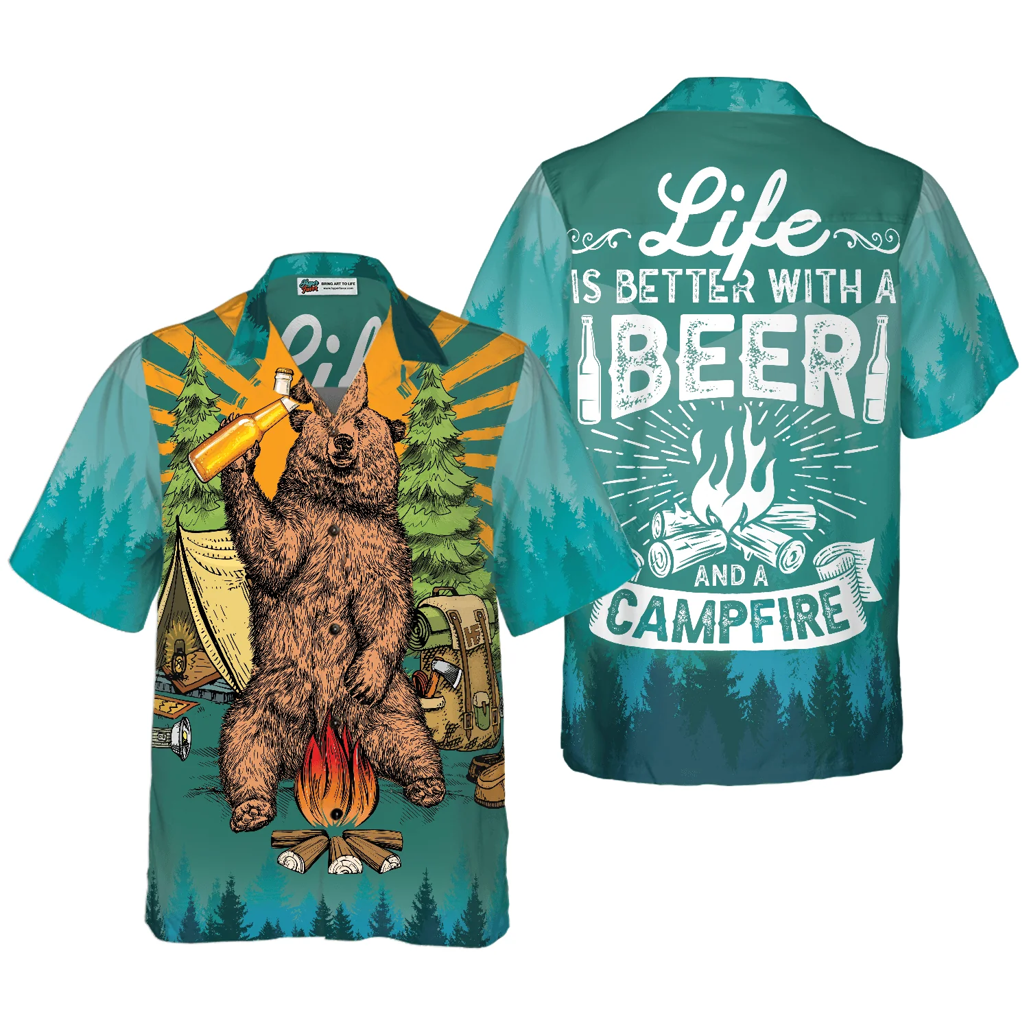Camping Hawaiian Shirt, Bear Drink Beer, Life Is Better With Beer And A Campfire, Colorful Summer Aloha Shirt For Men Women, Perfect Gift For Friend, Team