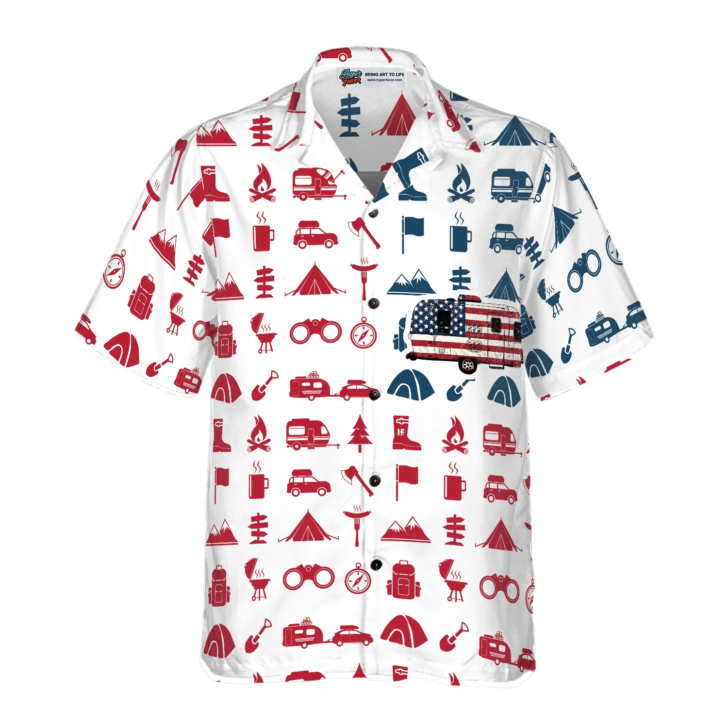 Camping Hawaiian Shirt For Summer, Campervan American Flag, Colorful Shirt For Men Women, Perfect Gift For Friend, Team, Camping Lovers - Image 3