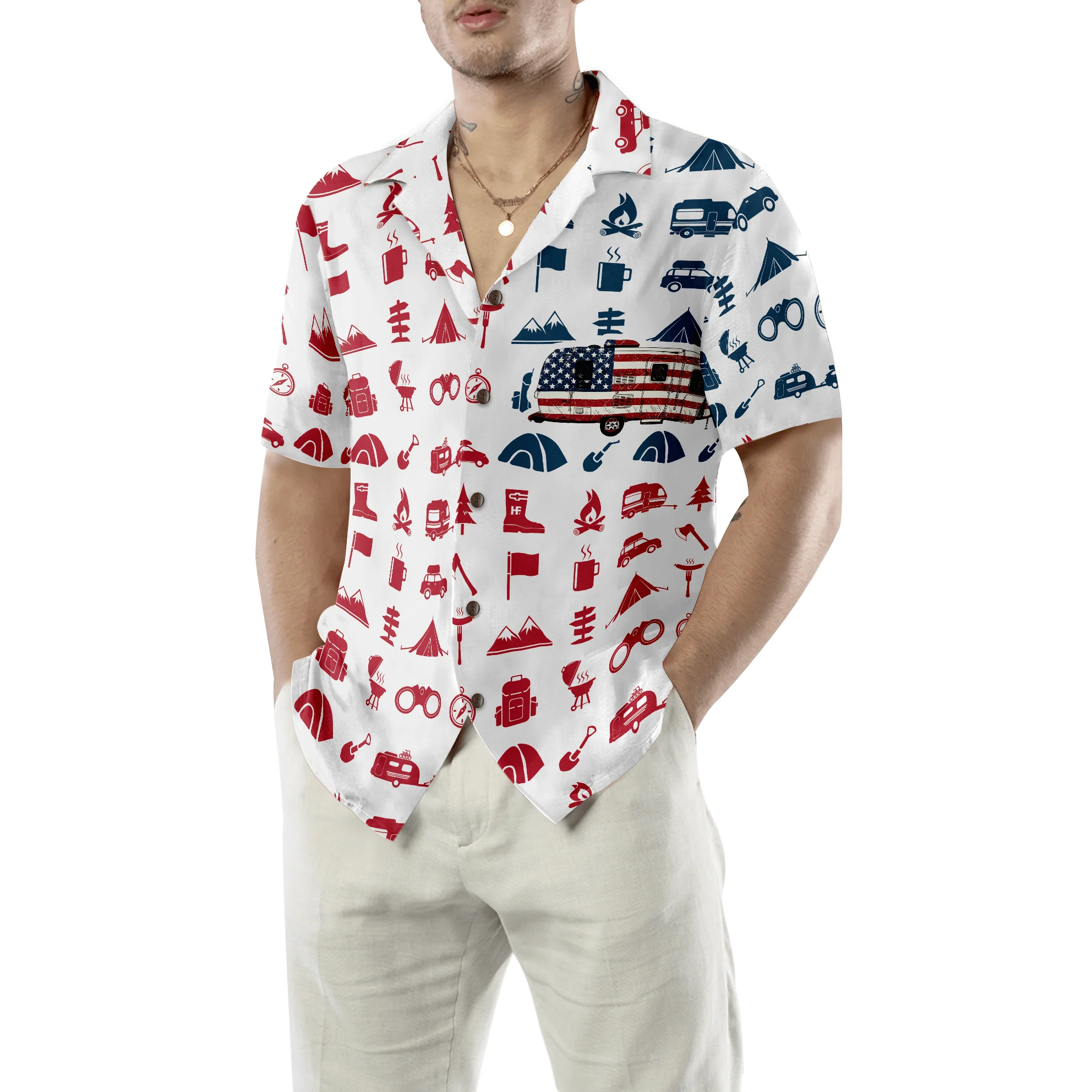 Camping Hawaiian Shirt For Summer, Campervan American Flag, Colorful Shirt For Men Women, Perfect Gift For Friend, Team, Camping Lovers - Image 4