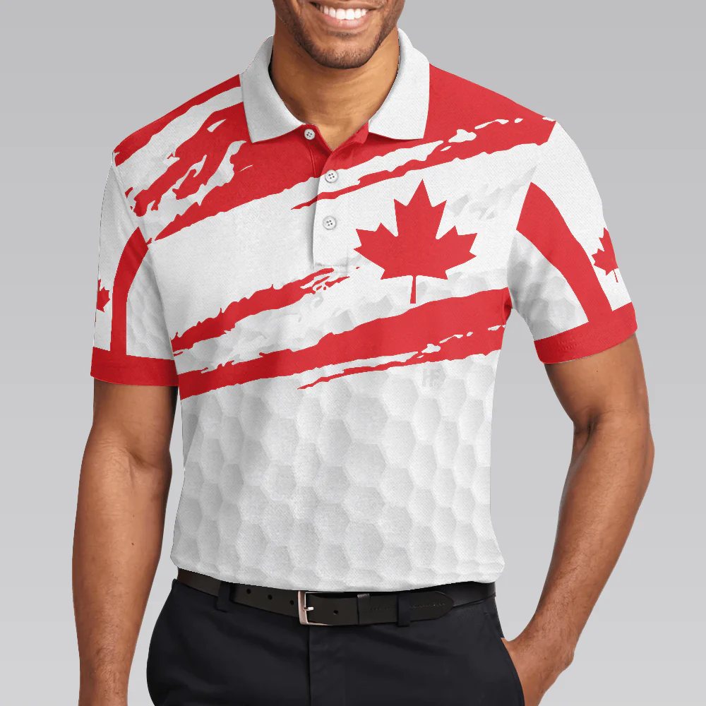 Men Golf Polo Shirt - Canada Flag Golf Texture Polo Shirt, Maple Leaves men Polo Shirt - Perfect Polo Shirt For Men, Golfers - Image 4