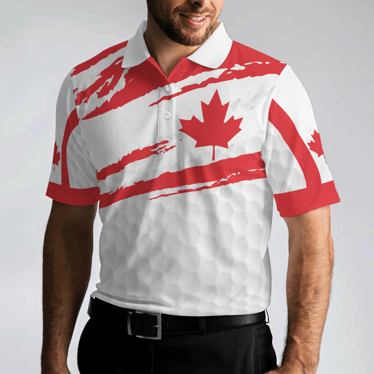 Men Golf Polo Shirt - Canada Flag Golf Texture Polo Shirt, Maple Leaves men Polo Shirt - Perfect Polo Shirt For Men, Golfers - Image 5