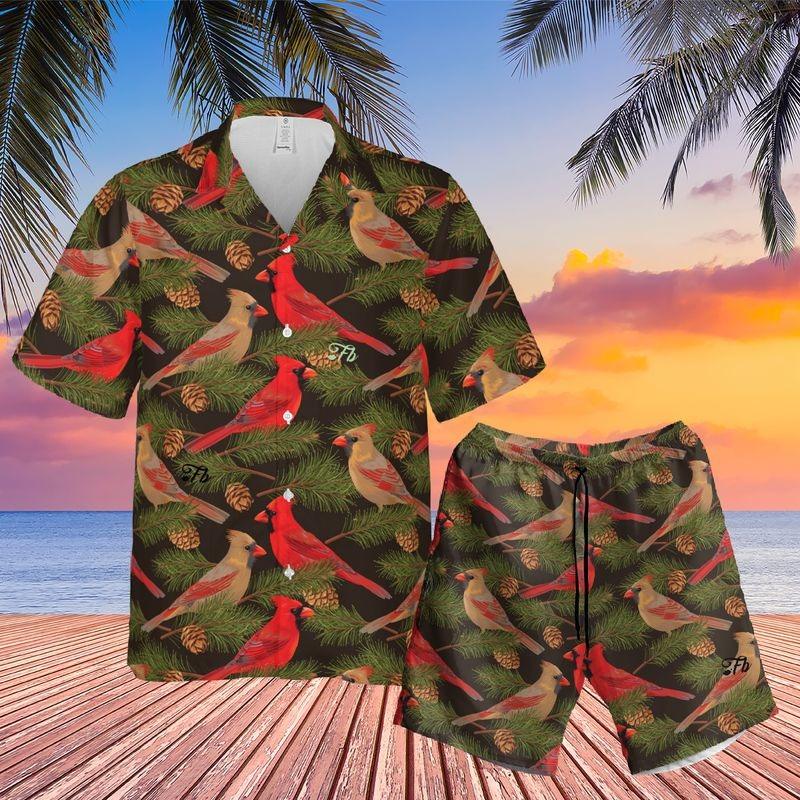 Cardinal Aloha Hawaiian Shirt - Cardinal Pattern Hawaiian Shirt, Pine Tree Branch Pattern Hawaiian Shirt For Men & Women, Cardinal Lover