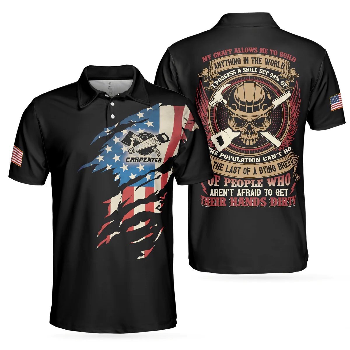 Carpenter My Craft Allows Me To Build Anything Polo Shirt, Ripped American Flag Polo Shirt, Best Carpenter Shirt For Men - Image 2