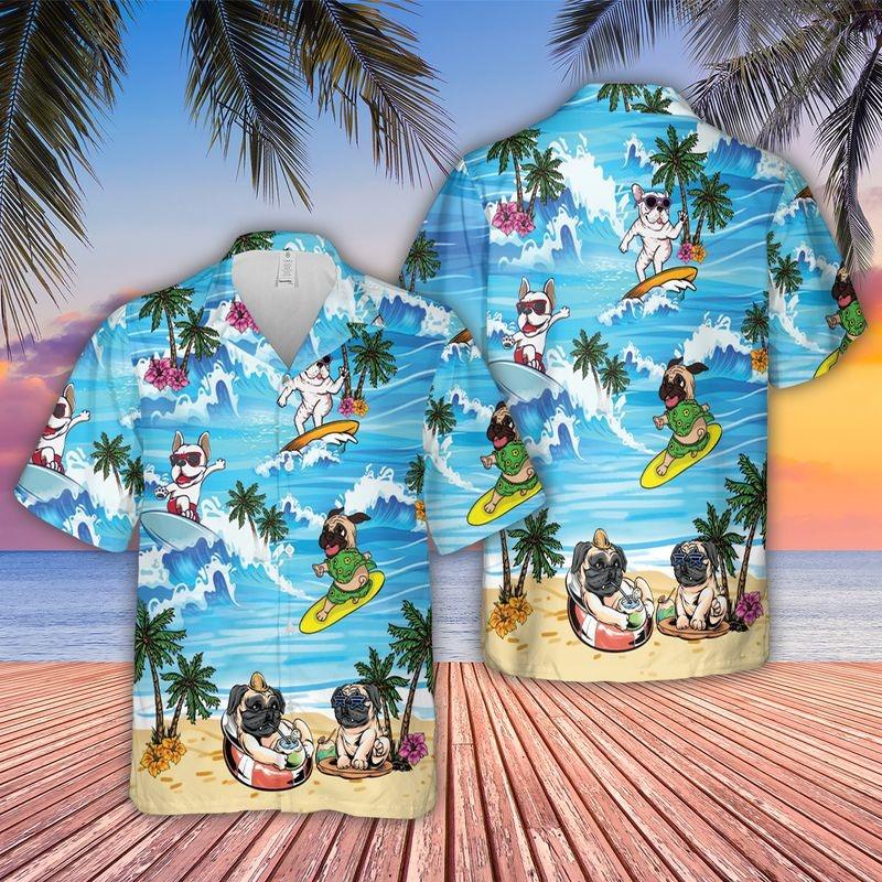 Cartoon Dog Aloha Hawaiian Shirt - Bull Dog surfing Hawaiian Shirt, Cartoon Pug Hawaiian Shirt For Men & Women, Dog Lover - Image 2