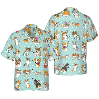Cartoon Welsh Corgi Hawaiian Shirt, Corgi Aloha Shirt For Men - Perfect Gift For Corgi Lovers, Husband, Boyfriend, Friend, Family