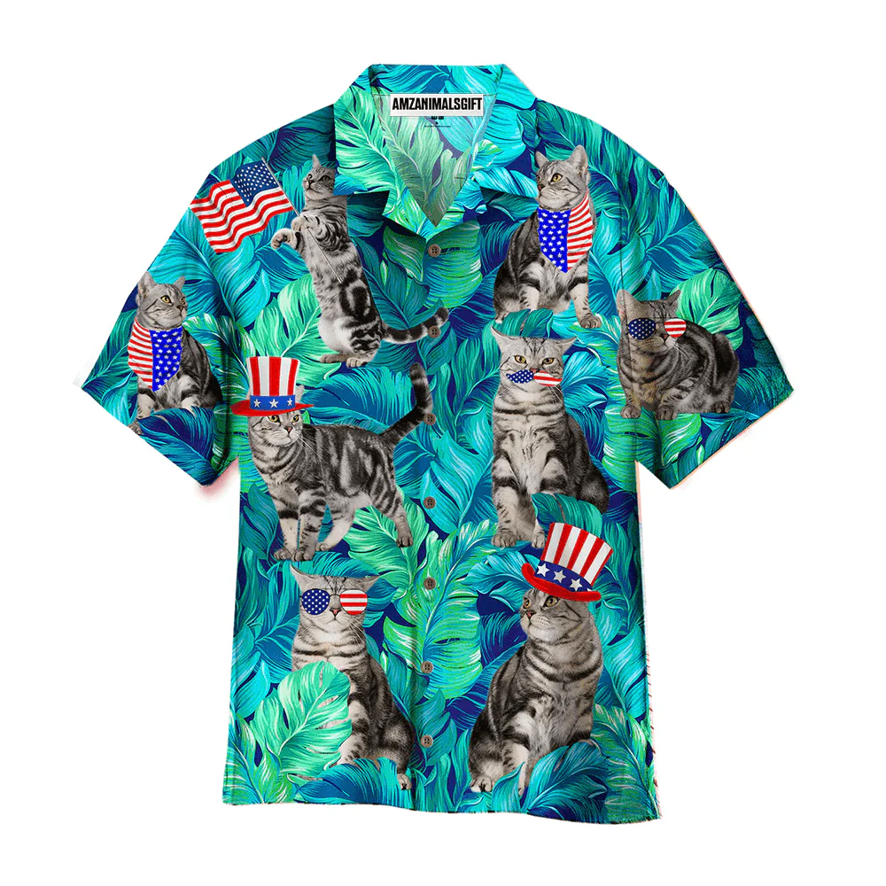 Cat 4th July Independence Day Palm Leaves Pattern Aloha Hawaiian Shirts For Men Women, USA Flag Hawaiian Shirt, Gift For Summer, Patriot, Cats Lover