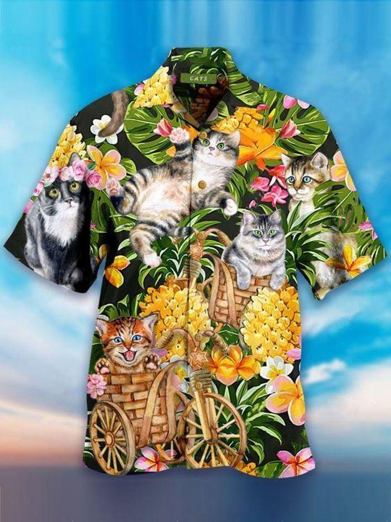 Cat Aloha Hawaiian Shirt - Adorable Cat Tropical Pineapple Pattern Hawaiian Shirt, Cute Cat Summer Vibes Hawaiian Shirt For Men & Women, Cat Lover