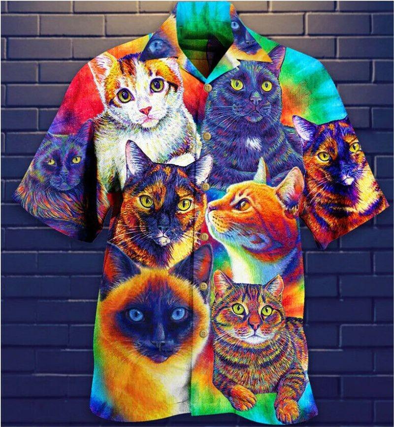 Cat Aloha Hawaiian Shirt - Colorful Cats Cute Hawaiian Shirt, Funny Cat Pattern Hawaiian Shirt For Men & Women, Cat Lover