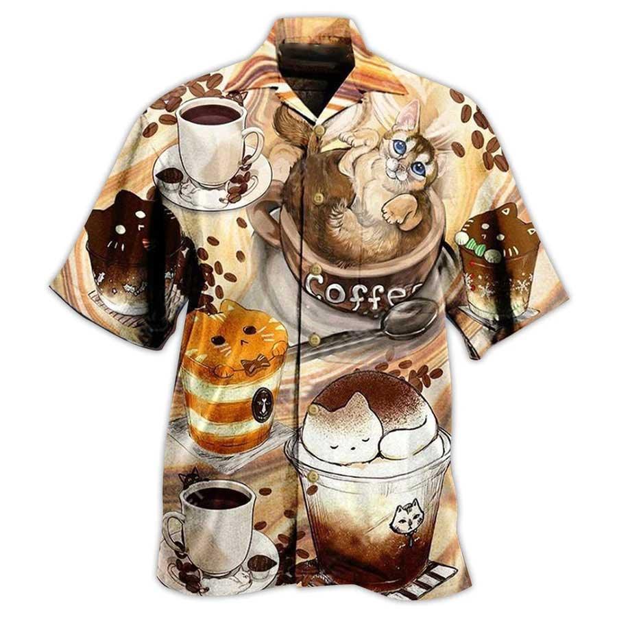 Cat And Coffee Hawaiian Shirt For Summer, Cat Do You Wanna Drink Me Coffee Hawaiian Shirts Outfit For Men Women, Friend, Team, Cat Lovers - Image 2
