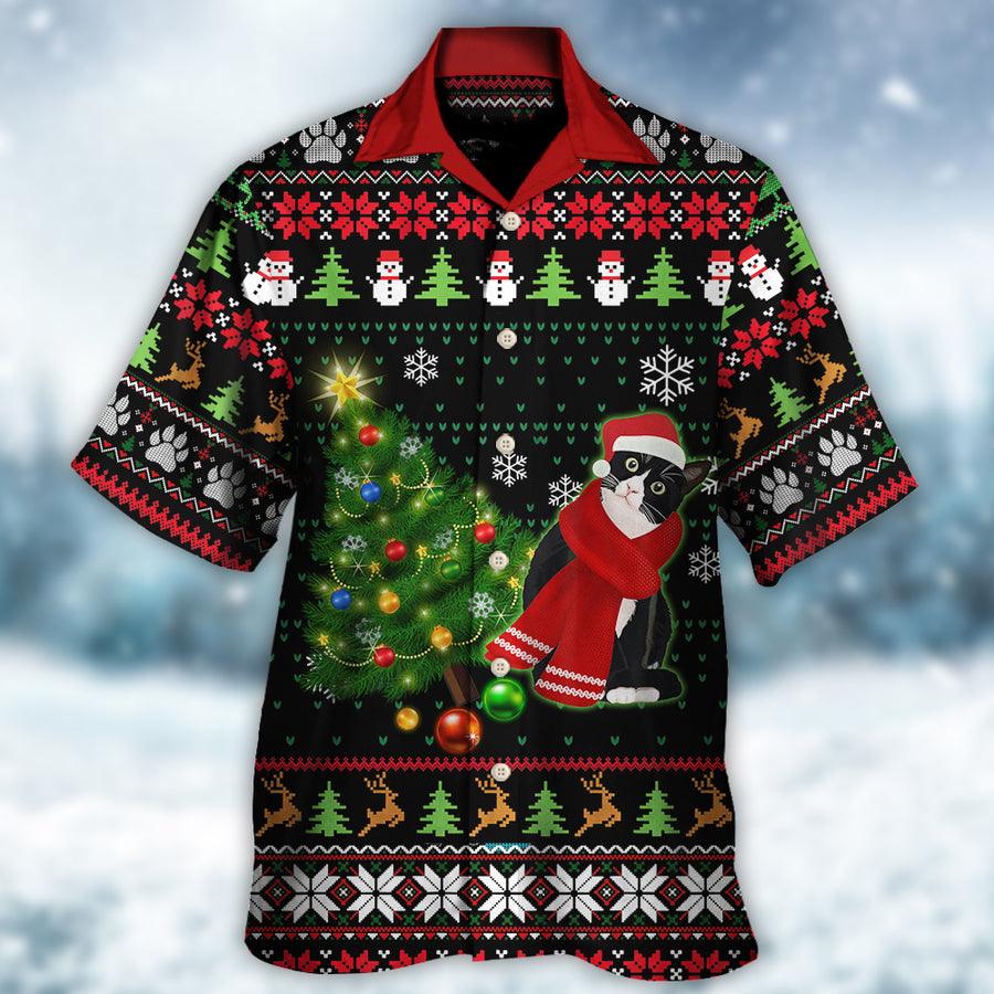 Cat Christmas Funny Ugly Style Aloha Hawaiian Shirt For Summer, Cat Wreck The Tree Hawaiian Shirts Outfit For Men Women, Friend, Cat Lover