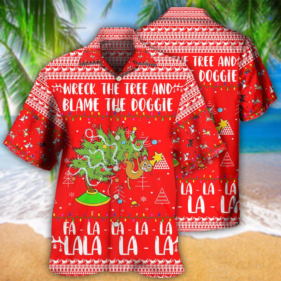 Cat Christmas Hawaiian Shirt For Summer, Cat Red Style, Cat Wreck The Tree And Blame The Doggies Hawaiian Shirts Outfit For Men Women, Cat Lovers - Image 2