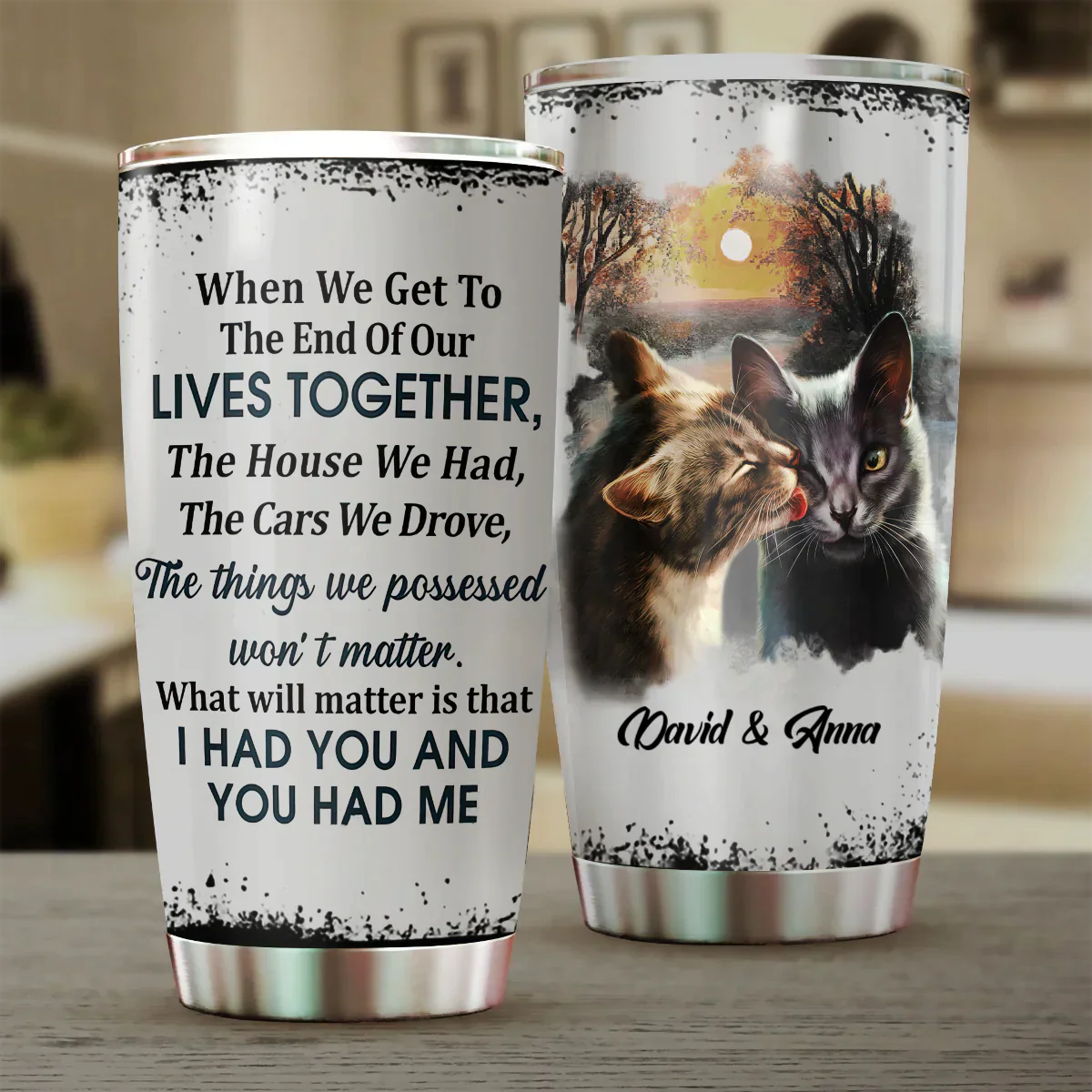 Cat Custom Name Tumbler, Cute Cat Couple, Personalized Gift for Cat Lovers, Cat Mom Dad, Mother's Day - Image 2
