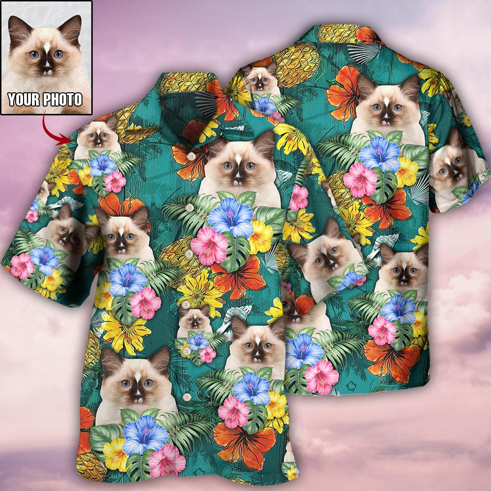 Cat Custom Photo Aloha Hawaiian Shirt For Summer, Personalized Tropical Floral Cat Hawaiian Shirts Outfit For Men Women, Friend, Cat Lovers