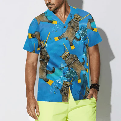 Cat Diver Hawaiian Shirt, Cute Cat Aloha Shirt For Men - Perfect Gift For Cat Lovers, Husband, Boyfriend, Friend, Family - Image 5