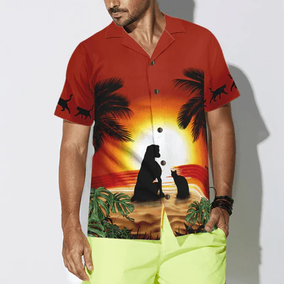 Cat Hawaiian Shirt, Cat And Dog Sunset Aloha Shirt For Men - Perfect Gift For Men, Cat Lovers, Dog Lovers, Husband, Boyfriend, Friend, Family - Image 4