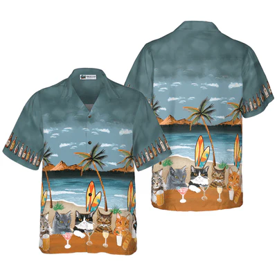 Cat Hawaiian Shirt, Cat Beer Alcohol, Beach Party Aloha Shirt For Men - Perfect Gift For Men, Cat Lovers, Husband, Boyfriend, Friend, Family