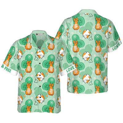 Cat Hawaiian Shirt, Cat Love And Free Aloha Shirt For Men - Perfect Gift For Men, Cat Lovers, Dog Lovers, Husband, Boyfriend, Friend, Family