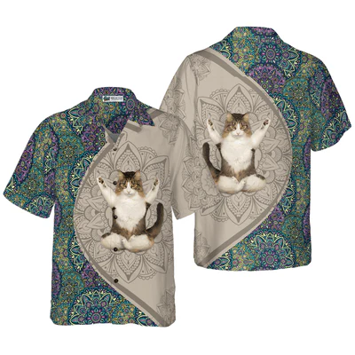 Cat Hawaiian Shirt, Cat Yoga Aloha Shirt For Men - Perfect Gift For Men, Cat Lovers, Husband, Boyfriend, Friend, Family