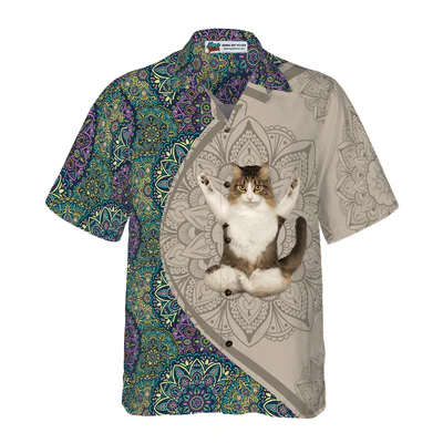 Cat Hawaiian Shirt, Cat Yoga Aloha Shirt For Men - Perfect Gift For Men, Cat Lovers, Husband, Boyfriend, Friend, Family - Image 3