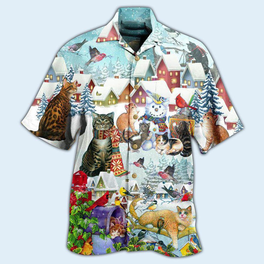 Cat Hawaiian Shirt For Summer, Bird In Winter, Best Colorful Cat Hawaiian Shirts Outfit For Men Women, Friend, Team, Cat Lovers
