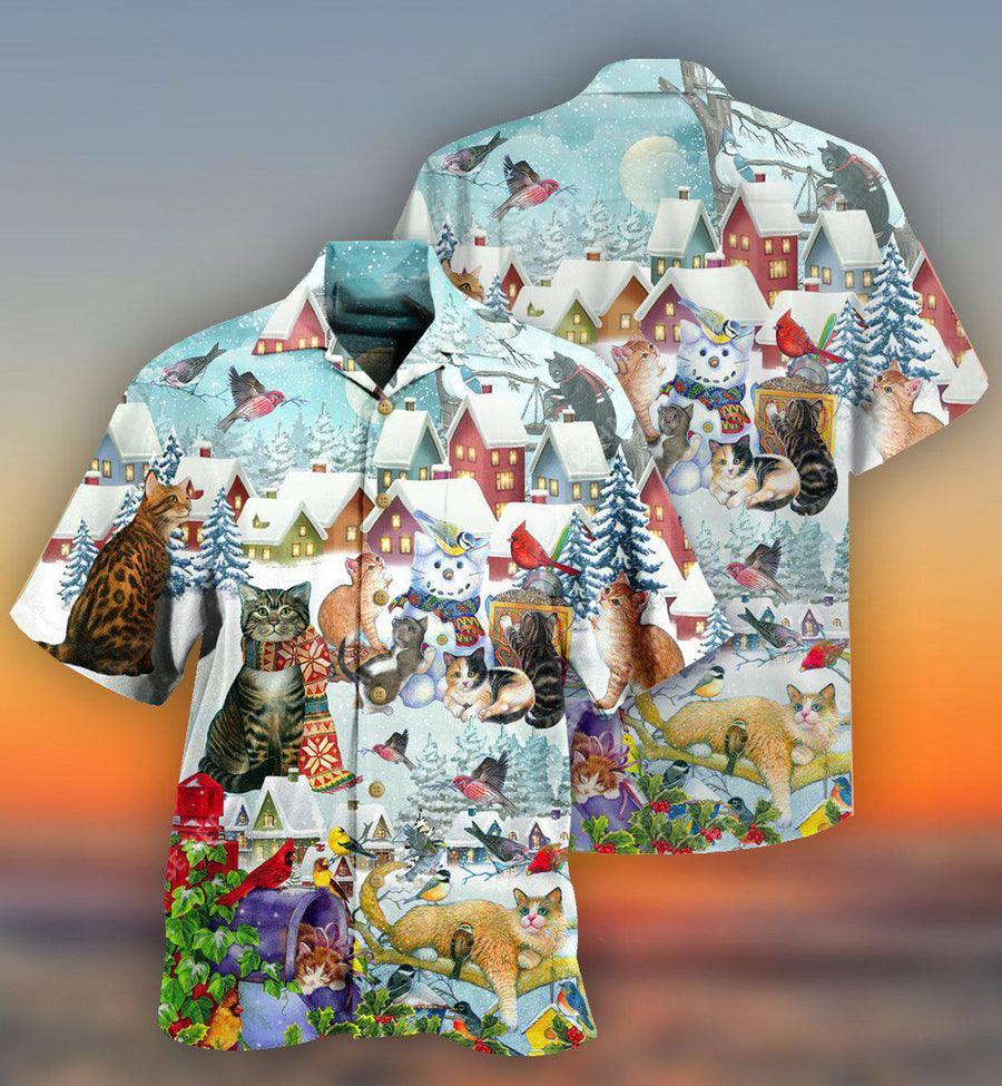 Cat Hawaiian Shirt For Summer, Bird In Winter, Best Colorful Cat Hawaiian Shirts Outfit For Men Women, Friend, Team, Cat Lovers - Image 2