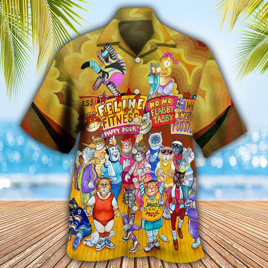 Cat Hawaiian Shirt For Summer, Cat Aerobics Instructor, Best Colorful Cool Cat Hawaiian Shirts Outfit For Men Women, Friend, Team, Cat Lover - Image 2