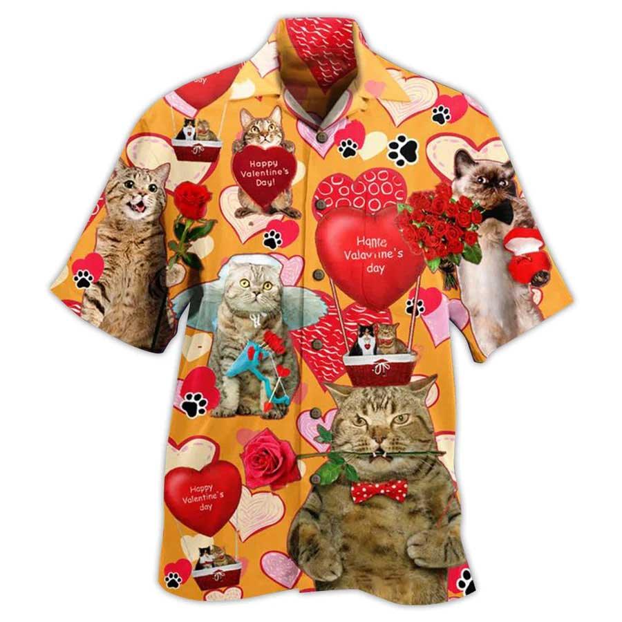 Cat Hawaiian Shirt For Summer, Cat Happy Valentine' Day Aloha Shirt - Perfect Gift For Men Women, Friend, Team, Cat Lover, Valentine Gift