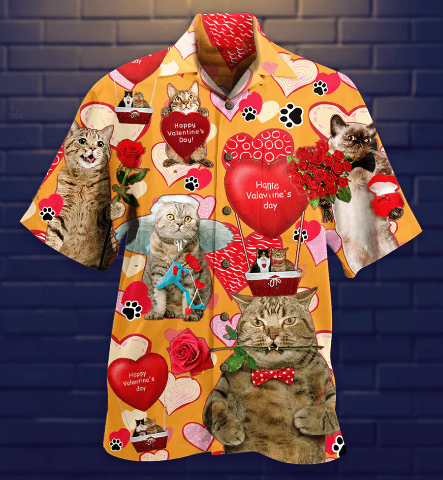 Cat Hawaiian Shirt For Summer, Cat Happy Valentine' Day Aloha Shirt - Perfect Gift For Men Women, Friend, Team, Cat Lover, Valentine Gift - Image 2