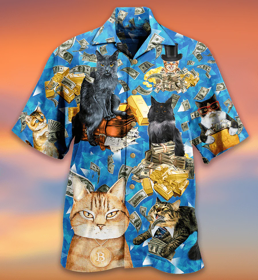 Cat Hawaiian Shirt For Summer, Cat Love Money Cool Style Aloha Shirts, Best Colorful Cat Hawaiian Shirts Outfit For Men Women, Friend, Team, Cat Lovers